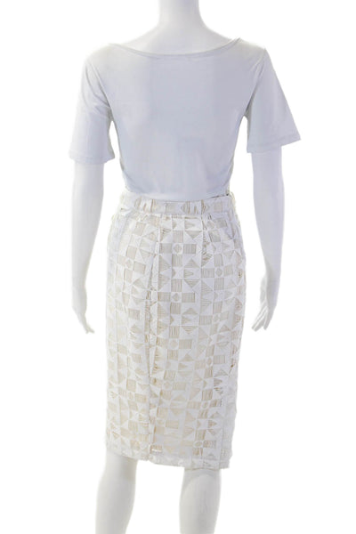 ALC Womens Straight Pencil Skirt Beige Geometric Polyester Knee Length Size 2