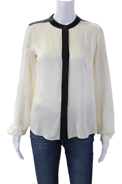 Theory Womens Beige Silk Long Sleeve Crew Neck Blouse Petites Size S