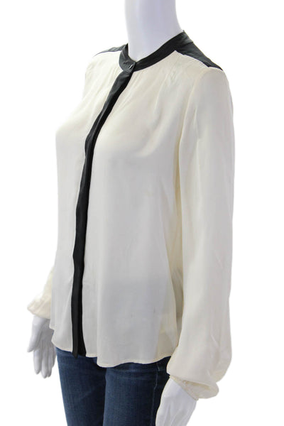 Theory Womens Beige Silk Long Sleeve Crew Neck Blouse Petites Size S