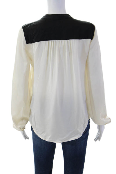Theory Womens Beige Silk Long Sleeve Crew Neck Blouse Petites Size S
