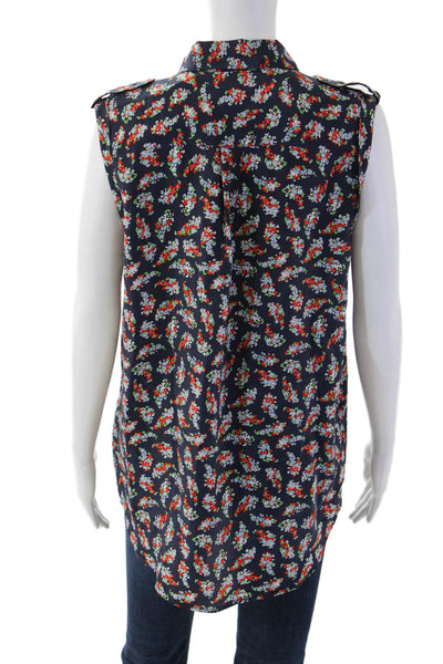 Equipment Femme Women Dark Blue Silk Floral Sleeveless Tunic Size S