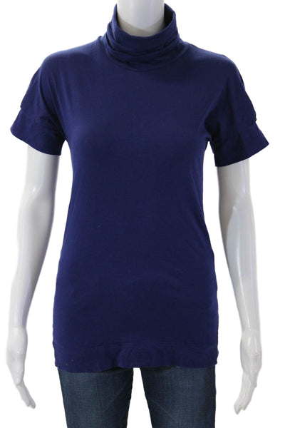 Theory Women Dark Blue Short Sleeve Turtleneck Tunic Tee Cotton Spandex Size S