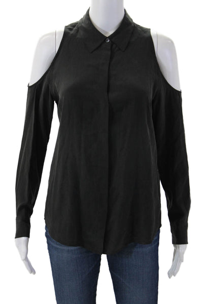 Equipment Femme Women Silk Collared Button Up Long Sleeve Black Blouse Size XS