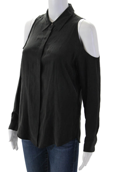 Equipment Femme Women Silk Collared Button Up Long Sleeve Black Blouse Size XS