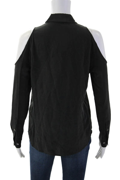Equipment Femme Women Silk Collared Button Up Long Sleeve Black Blouse Size XS