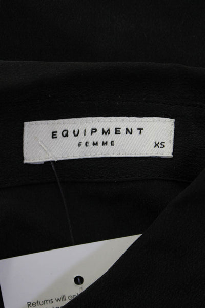 Equipment Femme Women Silk Collared Button Up Long Sleeve Black Blouse Size XS
