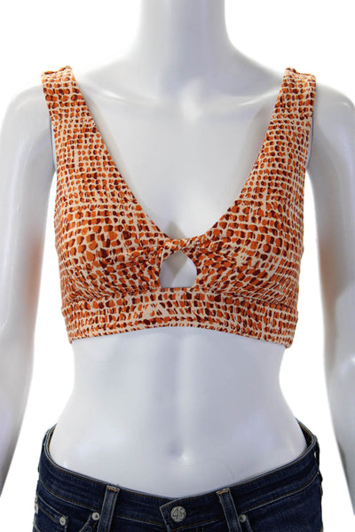 L Space Womens V Neck Abstract Printed Sports Bra White Orange Size Small
