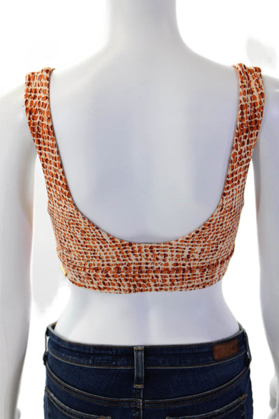 L Space Womens V Neck Abstract Printed Sports Bra White Orange Size Small