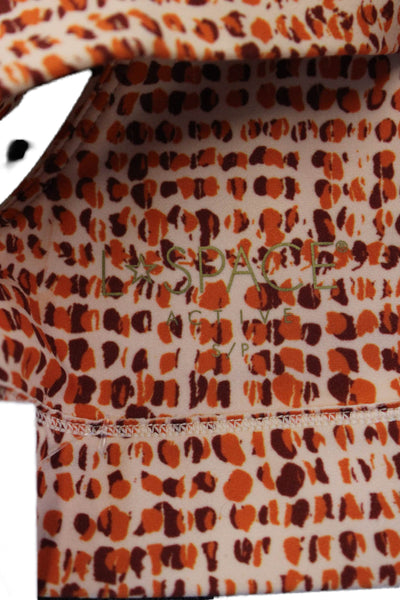 L Space Womens V Neck Abstract Printed Sports Bra White Orange Size Small