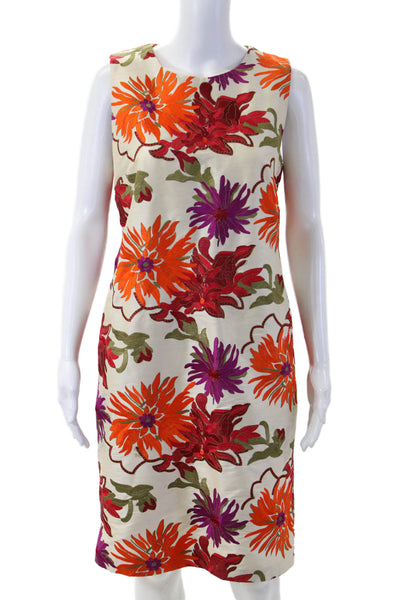 Sara Campbell Women Sleeveless Shift Floral Knee Length Dress Beige Size 10