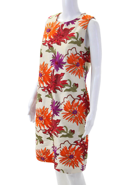Sara Campbell Women Sleeveless Shift Floral Knee Length Dress Beige Size 10
