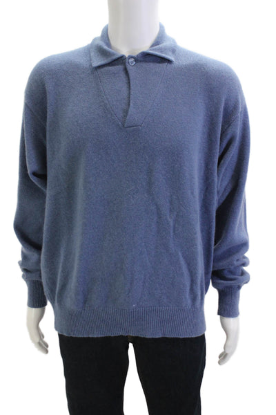 Loro Piana Mens Pullover Sweater 100% Cashmere Blue Collared Button Size L