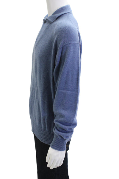 Loro Piana Mens Pullover Sweater 100% Cashmere Blue Collared Button Size L
