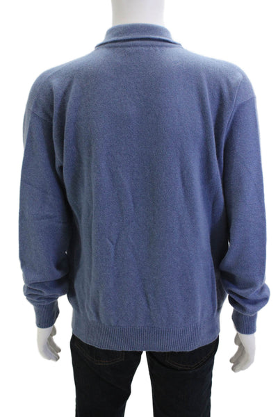 Loro Piana Mens Pullover Sweater 100% Cashmere Blue Collared Button Size L