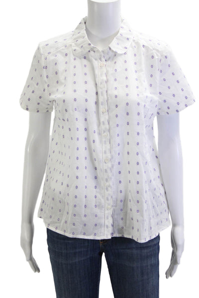 Brora Womens Silk Floral Collared Button Up Short Sleeve Blouse Size 12