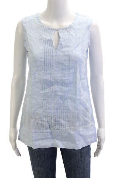 Rossopuro Womens Basic Linen Sleeveless Tunic Blouse Light Blue Beach Size 44