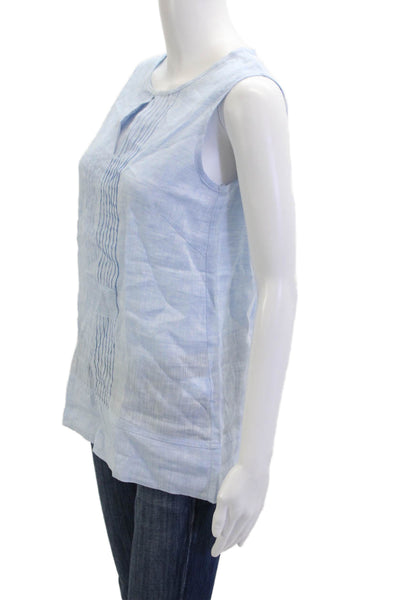 Rossopuro Womens Basic Linen Sleeveless Tunic Blouse Light Blue Beach Size 44