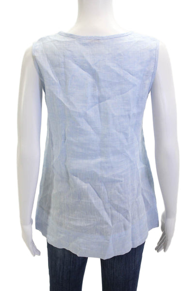 Rossopuro Womens Basic Linen Sleeveless Tunic Blouse Light Blue Beach Size 44