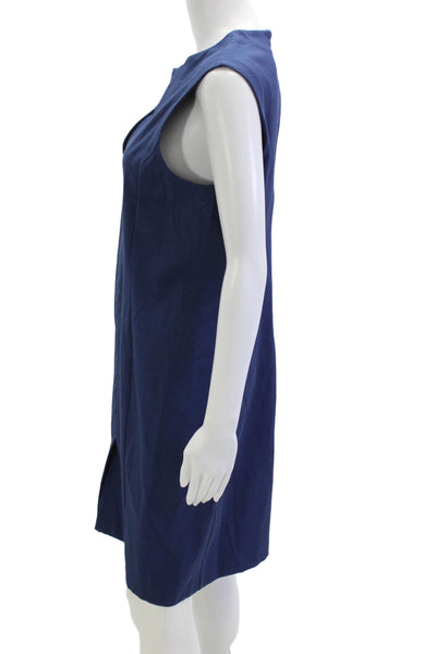 Davide Cenci Womens Shift Dress Blue Sleeveless Cotton Blend Size 46