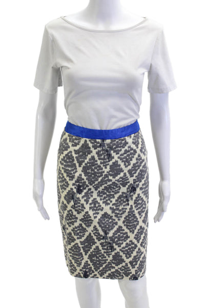 Vera Wang Women Straight Pencil Skirt Beige Geometric Cotton Elastine Size 2