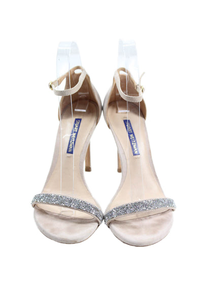 Stuart Weitzman Womens Jeweled Open Toe Buckled Stiletto Heels Beige Size EUR 36