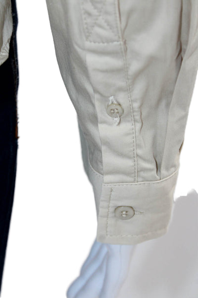 Zara Women Basic Collared Cotton Button-Up Beige Long Sleeve Size XS