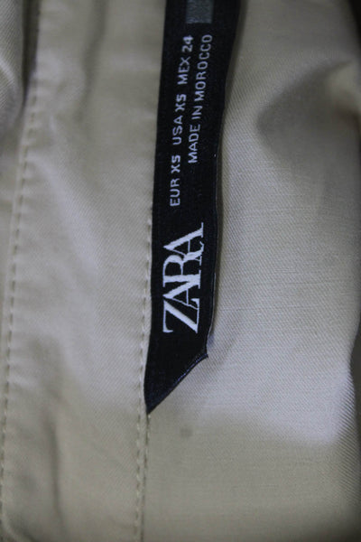 Zara Women Basic Collared Cotton Button-Up Beige Long Sleeve Size XS