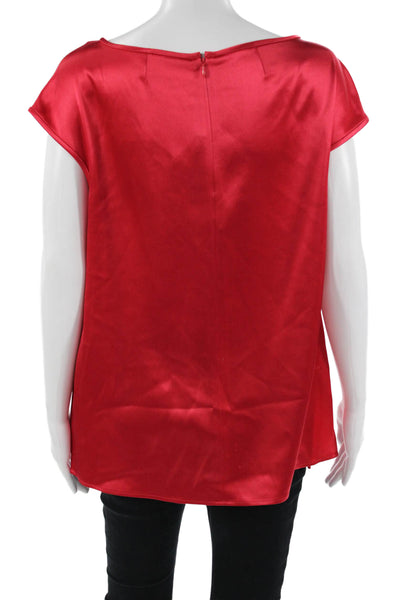 St. John Womens Tunic Blouse Red Short Sleeve Round Neck Zip Size M