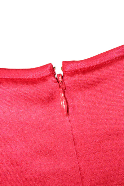 St. John Womens Tunic Blouse Red Short Sleeve Round Neck Zip Size M