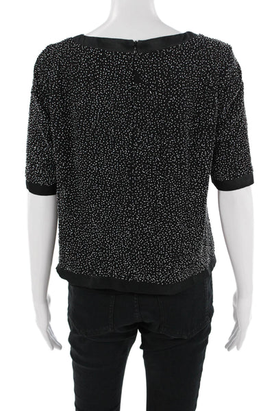 St. John Womens Black Viscose Round Neck Short Sleeve Blouse Hook Eye Size 4