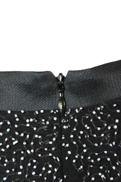 St. John Womens Black Viscose Round Neck Short Sleeve Blouse Hook Eye Size 4