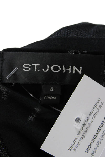 St. John Womens Black Viscose Round Neck Short Sleeve Blouse Hook Eye Size 4