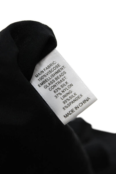 St. John Womens Black Viscose Round Neck Short Sleeve Blouse Hook Eye Size 4
