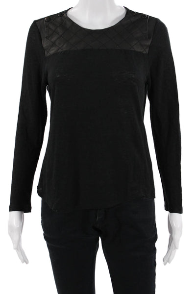 Sandro Womens Black Silk Crew Neck Long Sleeve T-Shirt Button Size 1