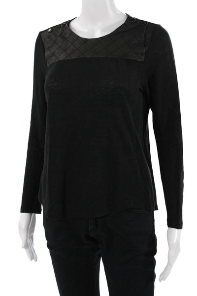 Sandro Womens Black Silk Crew Neck Long Sleeve T-Shirt Button Size 1