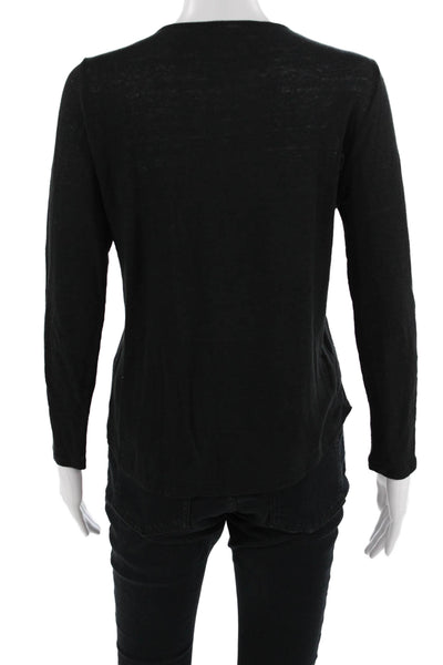 Sandro Womens Black Silk Crew Neck Long Sleeve T-Shirt Button Size 1