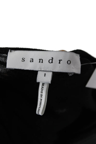 Sandro Womens Black Silk Crew Neck Long Sleeve T-Shirt Button Size 1