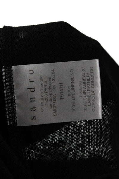 Sandro Womens Black Silk Crew Neck Long Sleeve T-Shirt Button Size 1
