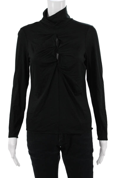 Armani Collezioni Women Black Mock Neck Long Sleeve Top Zip Polyester Size XS