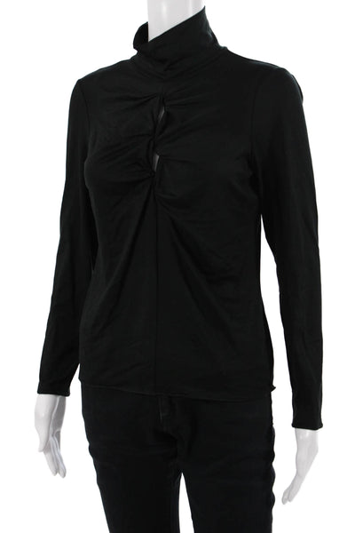 Armani Collezioni Women Black Mock Neck Long Sleeve Top Zip Polyester Size XS