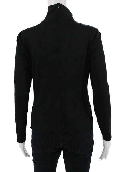 Armani Collezioni Women Black Mock Neck Long Sleeve Top Zip Polyester Size XS