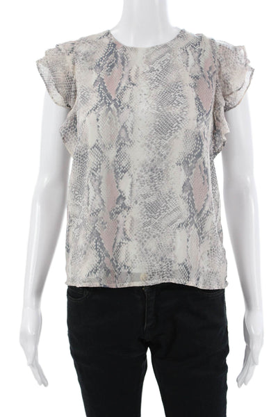 Olivaceous Women Beige Animal Print Sleeveless Blouse Polyester Size S