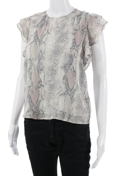 Olivaceous Women Beige Animal Print Sleeveless Blouse Polyester Size S