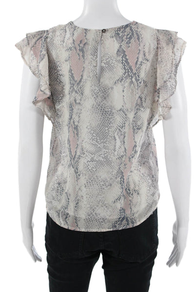 Olivaceous Women Beige Animal Print Sleeveless Blouse Polyester Size S