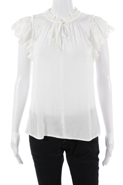 Current Air Women White High Neck Sleeveless Bohemian Drawstring Blouse Size S