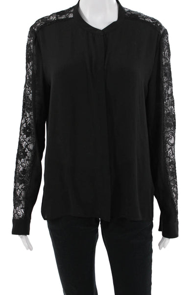 The Kooples Women Black Mock Neck Button Solid Blouse Long Sleeve Size S