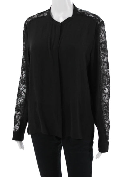 The Kooples Women Black Mock Neck Button Solid Blouse Long Sleeve Size S