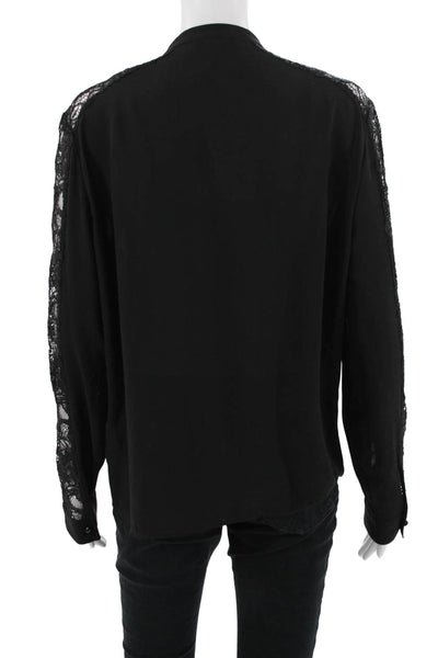 The Kooples Women Black Mock Neck Button Solid Blouse Long Sleeve Size S
