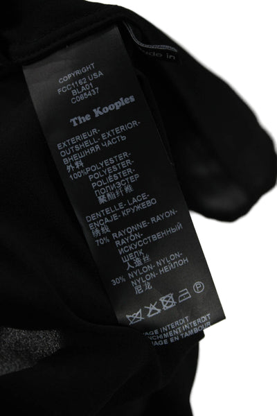 The Kooples Women Black Mock Neck Button Solid Blouse Long Sleeve Size S