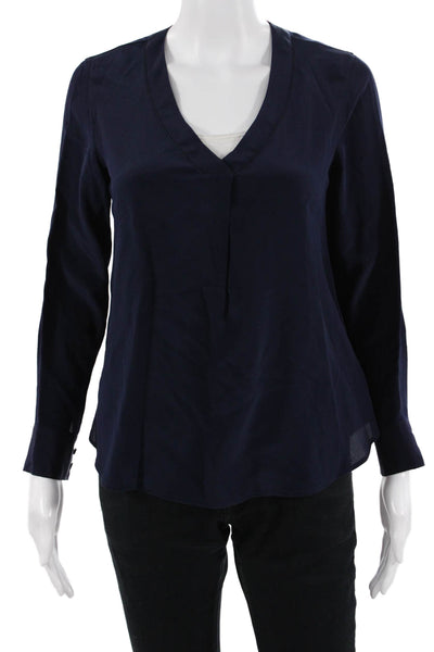 J Crew Women Basic Silk V-Neck Long Sleeve Button Solid Blouse Size 2P